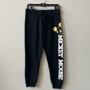 Disney Mickey Mouse Drawstring Black Gold Joggers Juniors Size M (7/9)